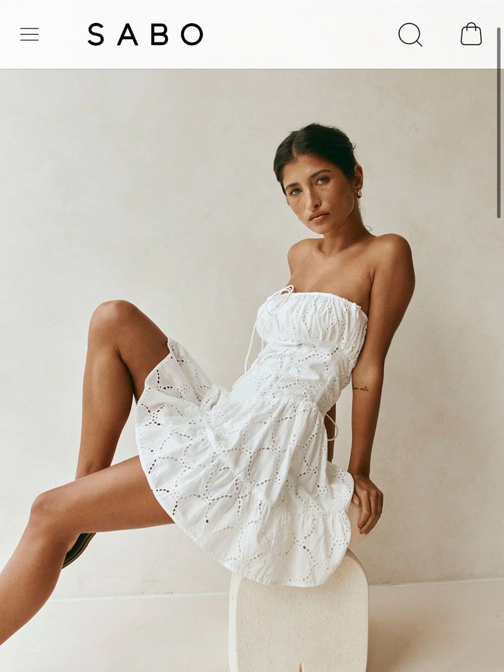 Sabo Skirt White Strapless Eyelet Mini Dress Mairi